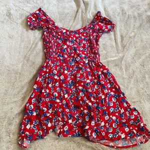 Red floral button front dress